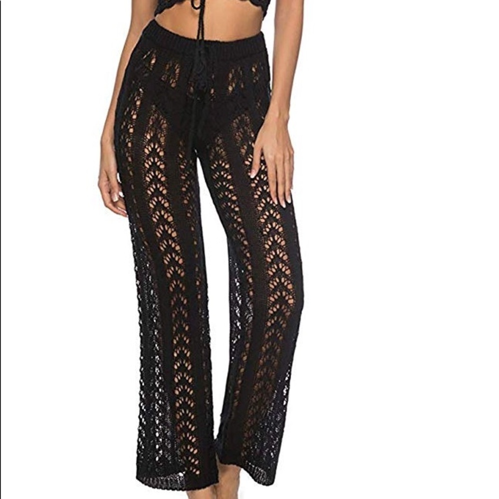 Coverups Pants Sexy Hollow Out Crochet High Waist - Picture 1 of 5